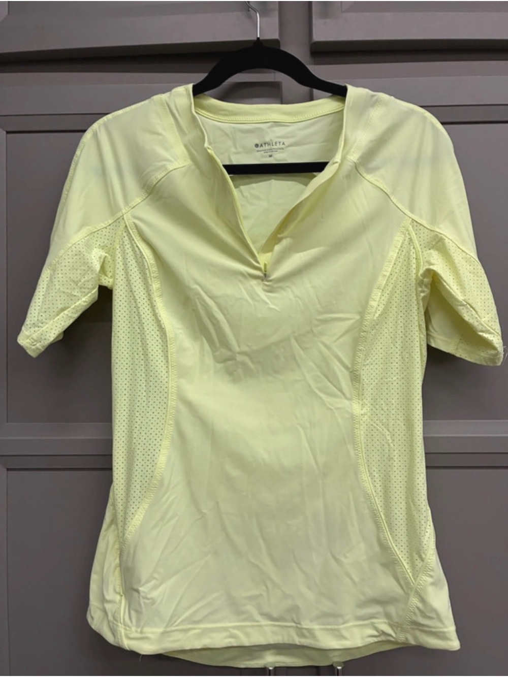 Athleta Light Yellow Short-Sleeve Active Zip Top
